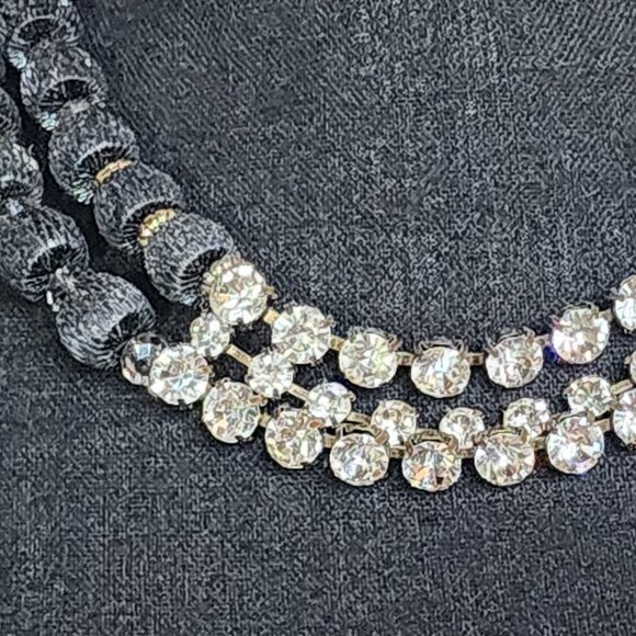 Chico's Vintage Black Lace Beads and Clear Rhinestone Double Strand 18" Necklace - Picture 5 of 17